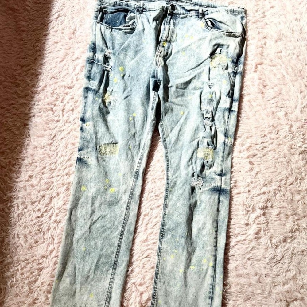 AHP Distressed Urban Streetwear Contemporary Denim Jeans Mens 48 Grunge Bleached